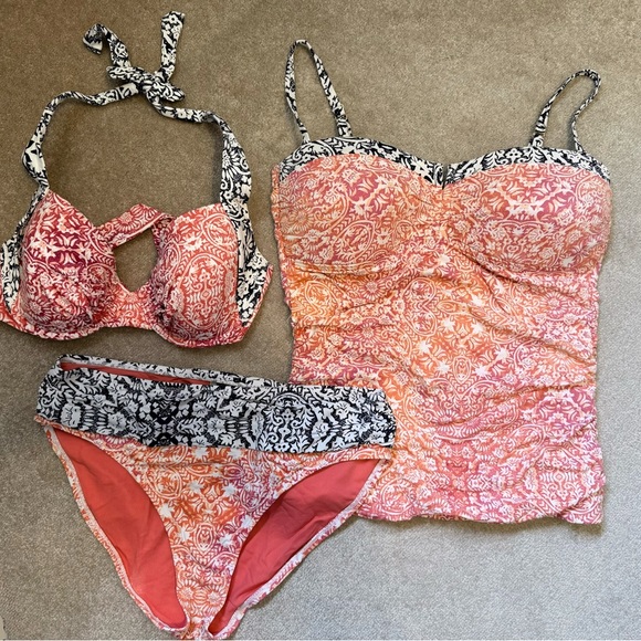 Tommy Bahama Coral Medallion Bikini Top Bottom Tankini 3pc Set Large 34D - Picture 1 of 4
